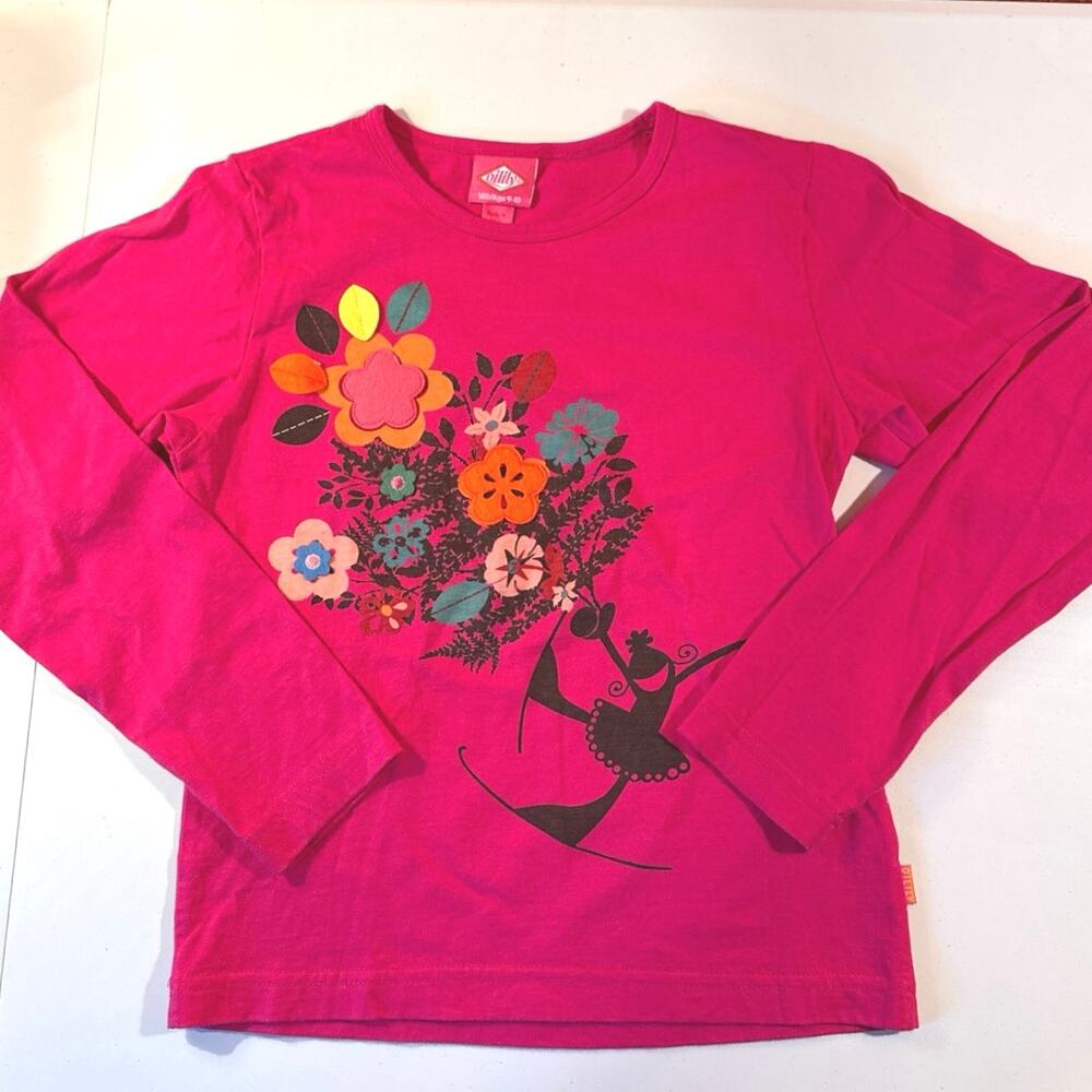 Oilily Colorful Girls Long Sleeved Floral Pattern Top Age 9-10 EUC